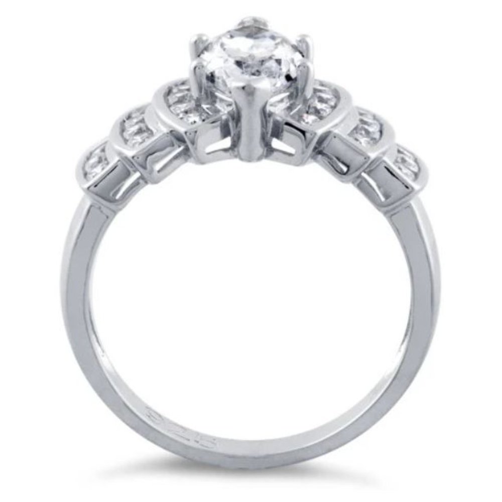 925 STERLING SILVER Marquise Cubic Zirconia Stair Step Tier Ring - Picture 15 of 16